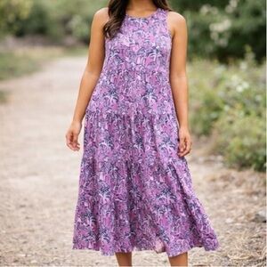 Pink Blue Maxi Dress Womens Small Sleeveless Tiered Pockets‎ Summer Casual